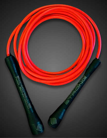 Red Coming On Strong 5mm  jump rope with  black handles.