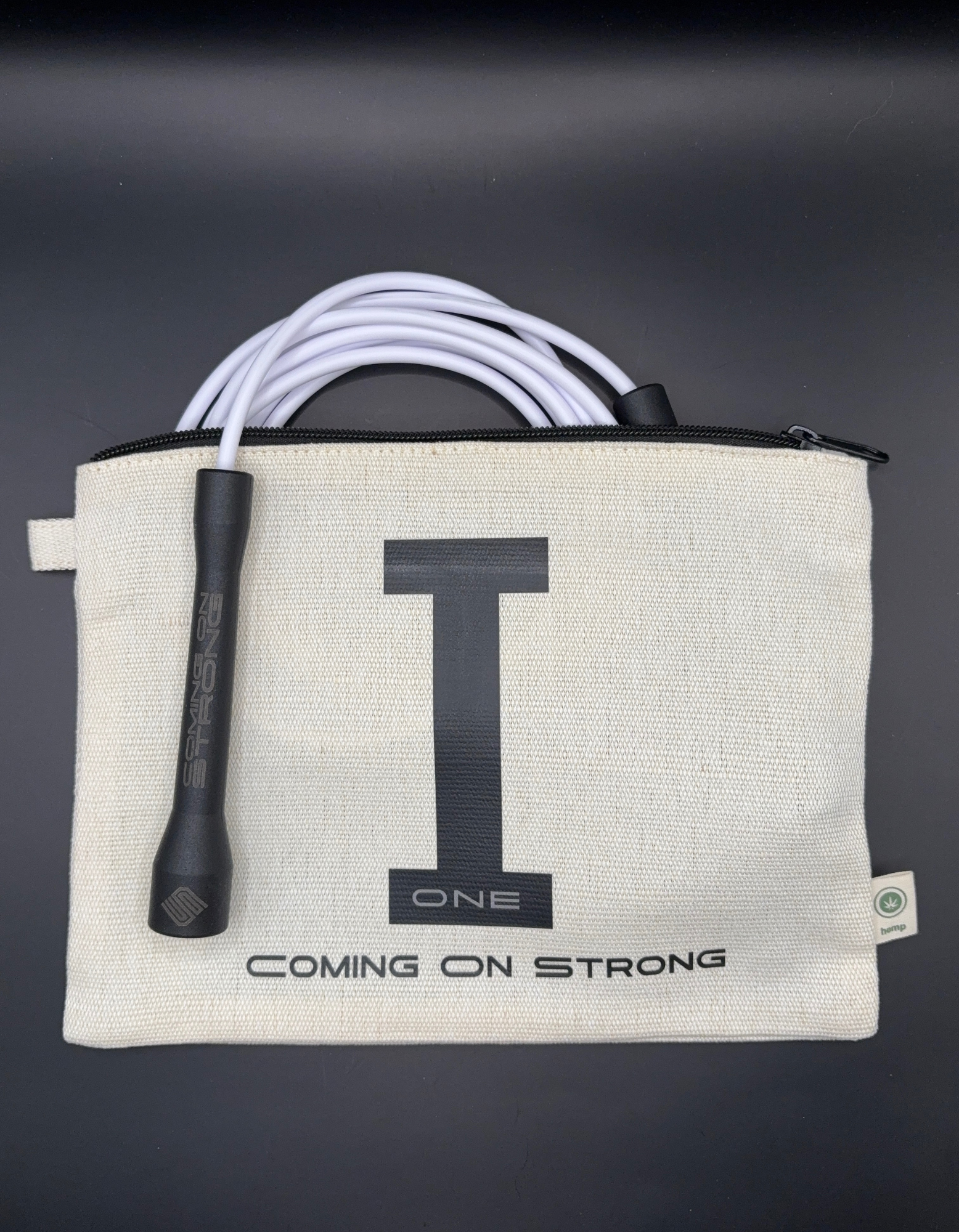 Hemp carry bag for a jump rope from Coming On Strong.