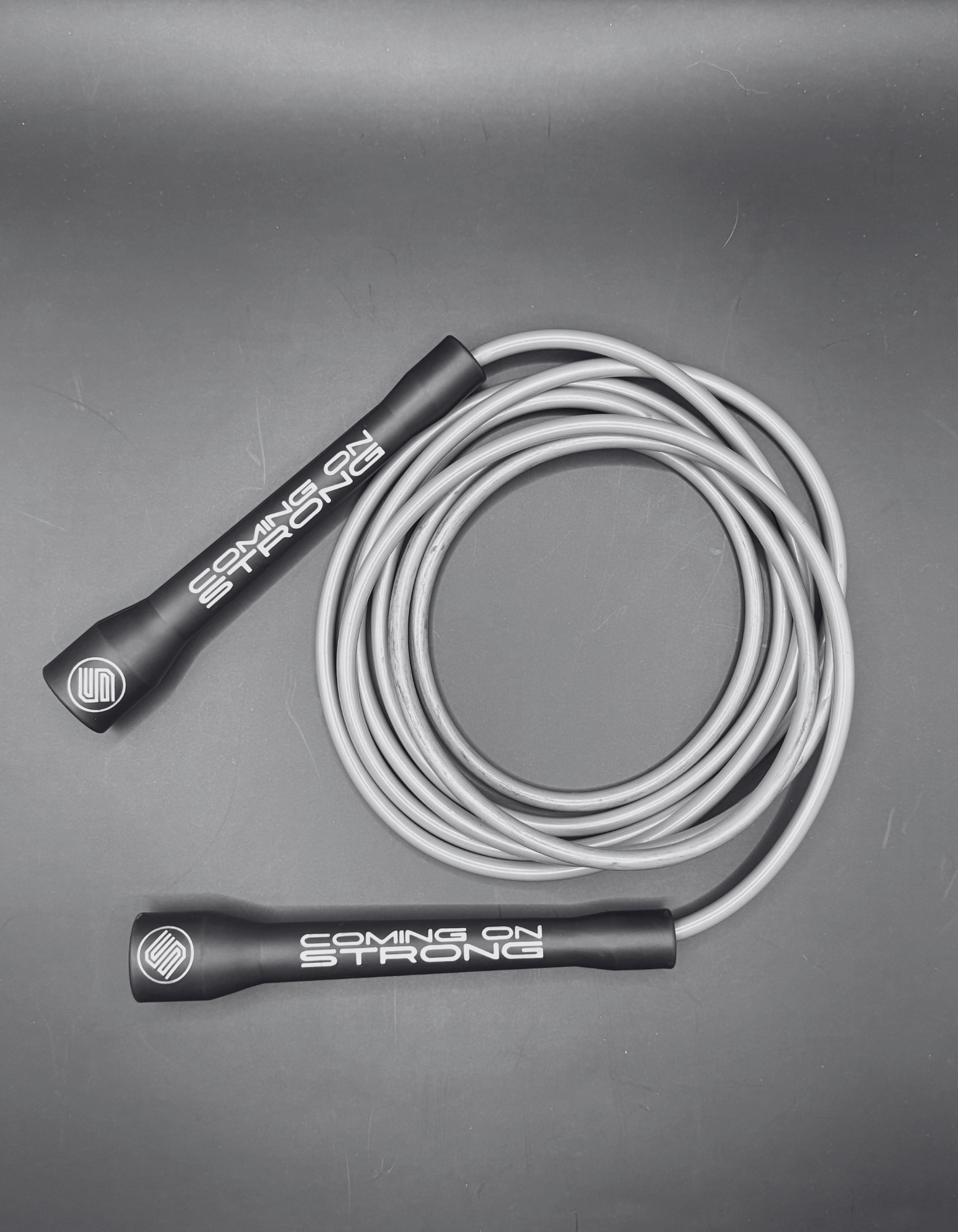 Silver jump rope available from Coming on Strong.