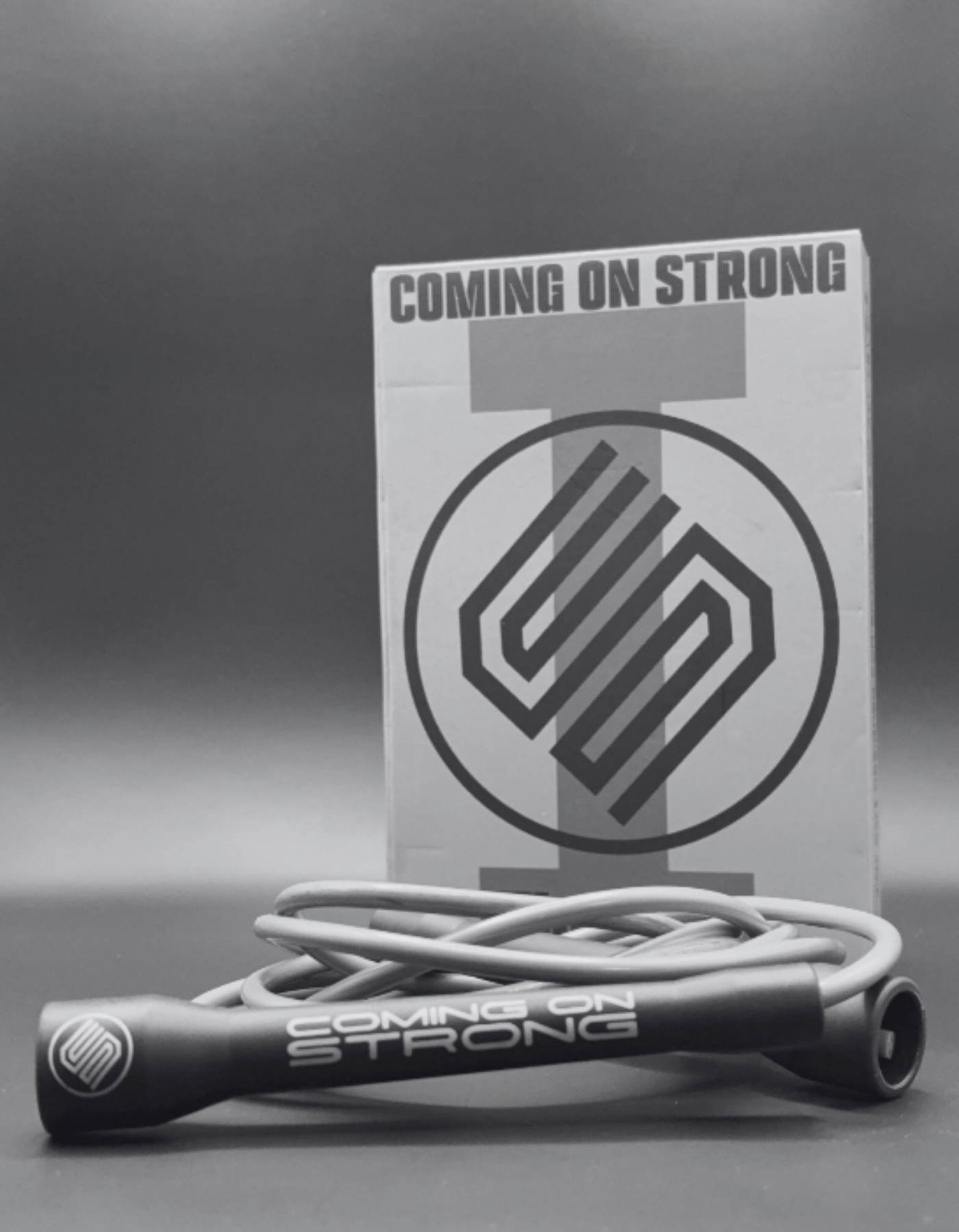 Silver jump rope with box available from Coming On Strong.